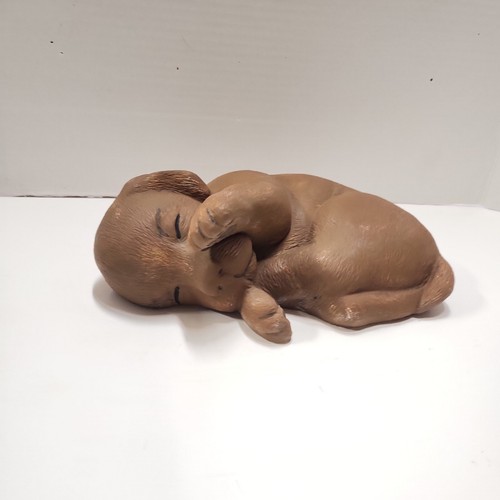 Realistic Ceramic Puppy Sleeping Dog Brown Pet Animal Handmade