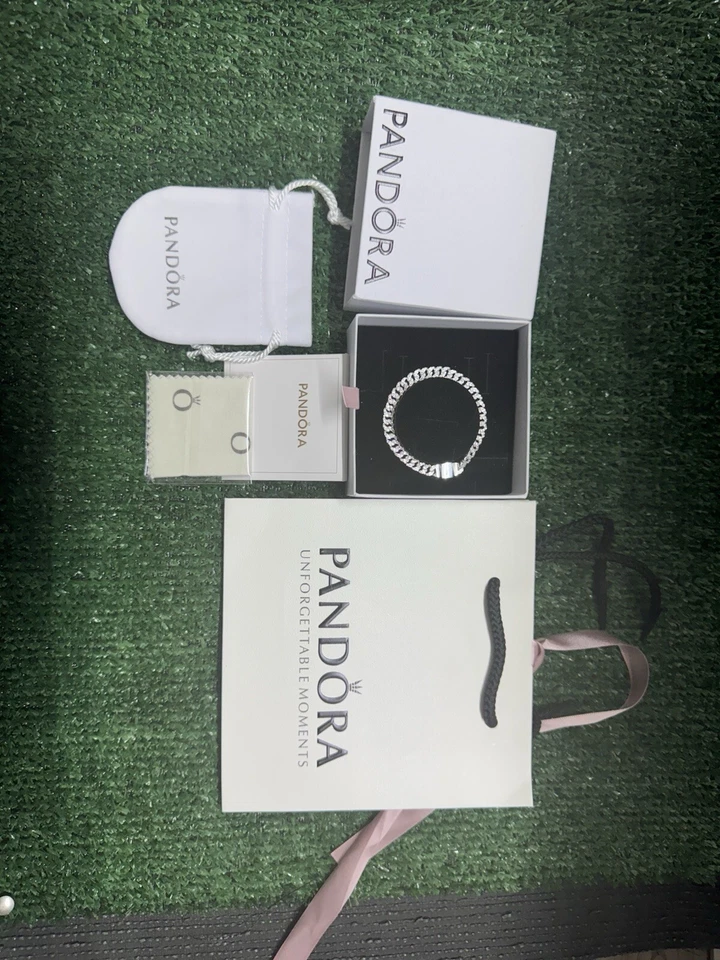 Nuevas pulseras de cadena cubana pavé atemporal 100 % Pandora 593008C01 tamaño 6,7 pulgadas Foto 4 de 4