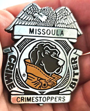 Vintage Missoula Crime Biter Toy Badge Plastic Pinback Take a bite out of crime