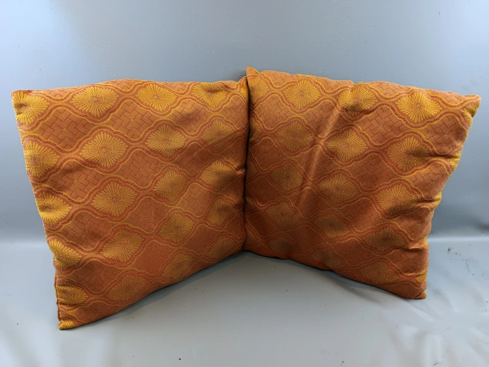 Vintage American Mills Accent Pillows Pair Floral Geometrix 18” Square Made USA - Image 2 of 4