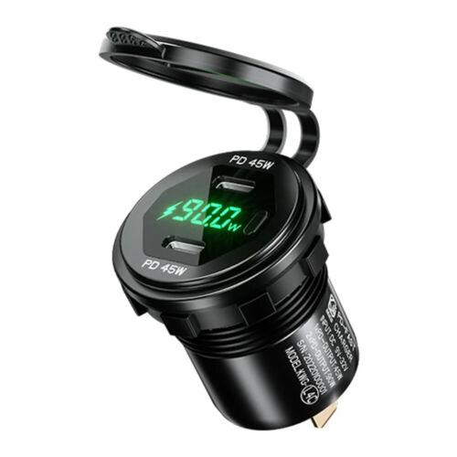 Caricabatteria auto 90W USB C PD ricarica rapida voltmetro adattatore 12V/24V per auto barca camper - Foto 20 di 24