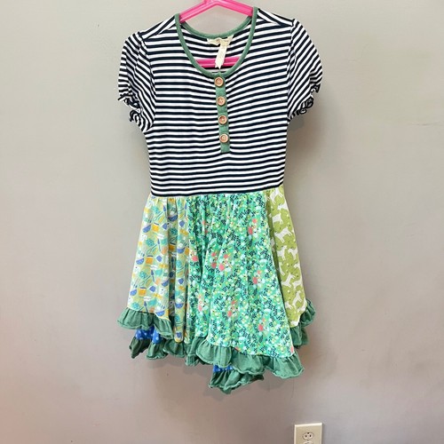 Matilda Jane Girls Dress Striped Top Mixed Print Ruffle Hem Size 10