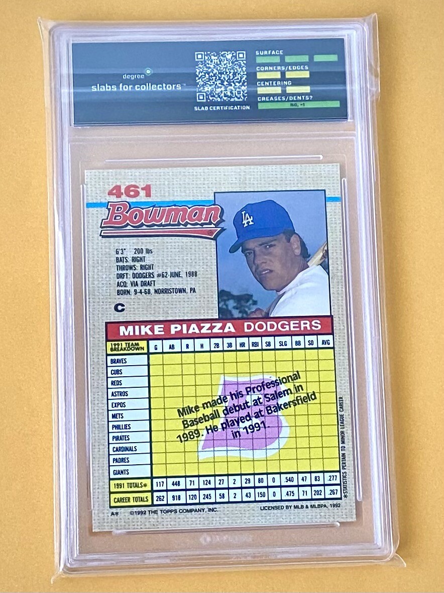 1992 Bowman #461 Mike Piazza RC Graded 8 NR MINT Condition