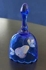 FENTON Cobalt Blue bell signed with hand painted pear bell