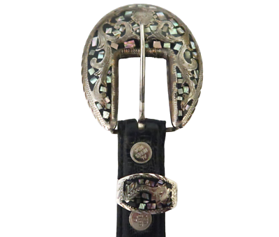 AL BERES Lizard emboss leather belt w Western MOP inlay  display picture 2