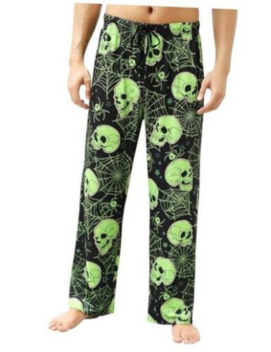 Halloween Pajama Pants Men's Sleepwear Lounge Pajama X-Large Green Skull