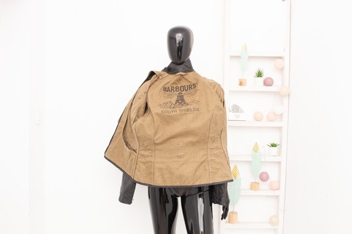 Barbour International Biker Jacket Linen Waxed Black Coat Women's Size UK12 US8 - Picture 15 of 17