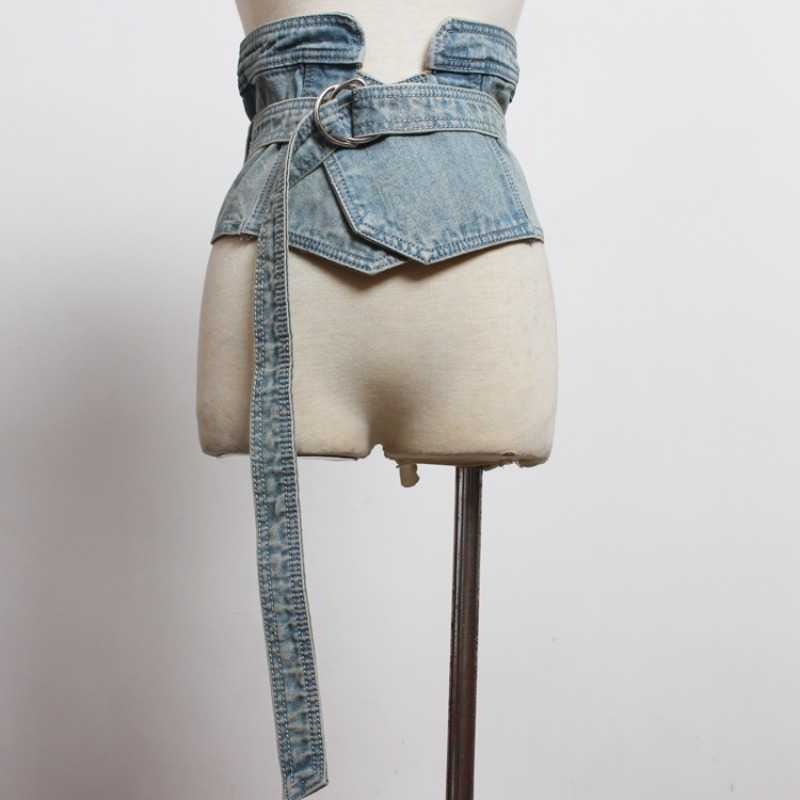 Lady Denim Wide Waist Corset Belt Cinch Tie Waistband for Shirt Dress Decor  Chic