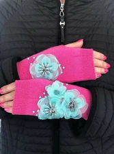 Cashmire handcrafted and customized mittens with Japanese crystals all sizes 