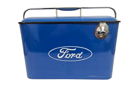 Vintage Beverage Cooler - Blue with 'Ford' Logo