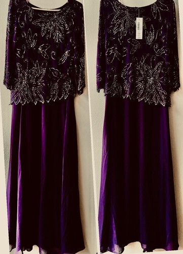 J Kara Blumen Perlen 3/4 Ärmel Brautmutter/Bräutigam Pflaume/Wein Kleid Größe 8 ~ Neu mit Etikett - Bild 2 von 5
