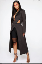 Fashion Nova Cardi B Long Trench Jacket/Dress Black S