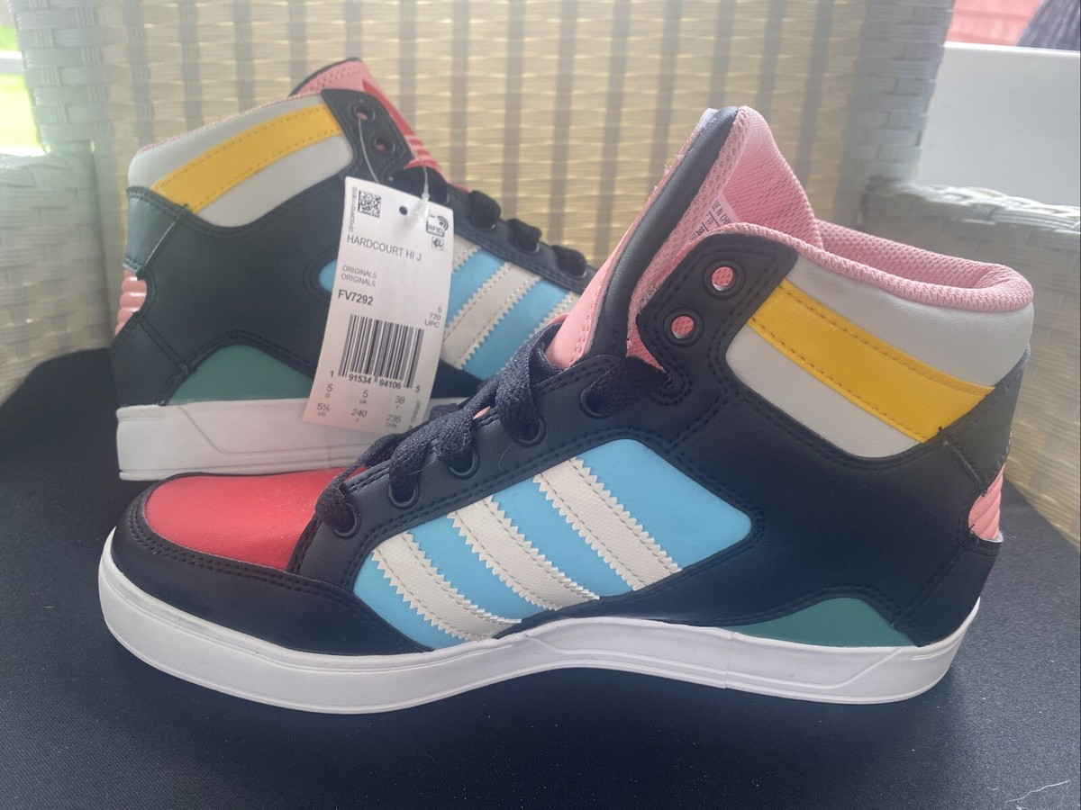 adidas Originals Girls Hardcourt Hi - Shoes Black/Rainbow Size 05.5