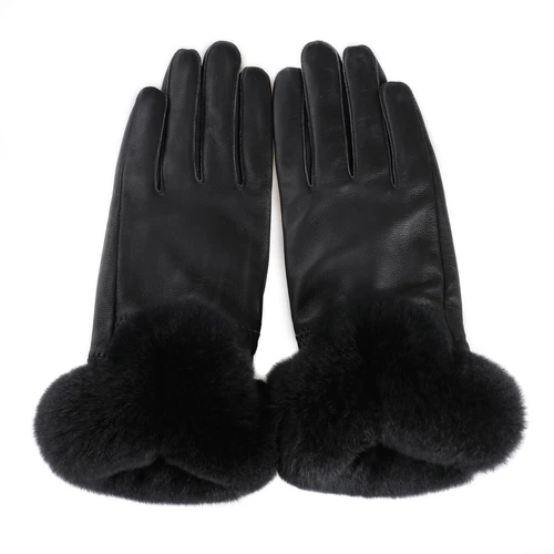 Women's Winter Genuine Leather Gloves Rex Rabbit Fur Warm Trim Cuff Velvet Lined - Picture 59 of 88