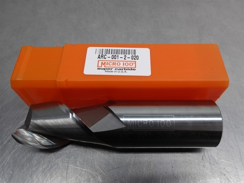 1 NEW! Micro100 1" Carbide Endmill 2FL .020R 1.5"LOC ARC-001-2-020