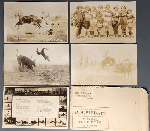 1925 Doubleday Cheyenne Wyoming Grenztage Postkarte RPPC SET Rodeo Cowgirls