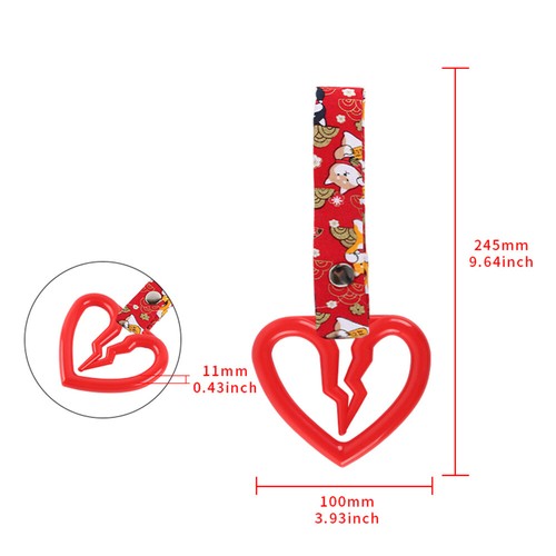 Red S Broken Heart JDM Ring Tsurikawa Train Bus Car Handle Strap -Red Dogs Nylon - Picture 4 of 8