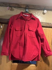 Vintage Woolrich Lamb USA Made 80s Red Heavy Cotton Button Shirt Men's Size L