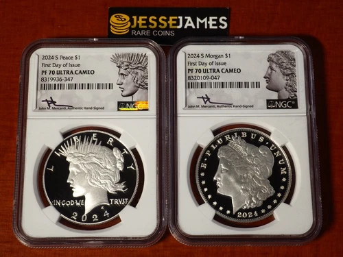 2024 S PROOF SILVER PEACE & MORGAN DOLLAR NGC PF70 FDI JOHN MERCANTI SIGNED