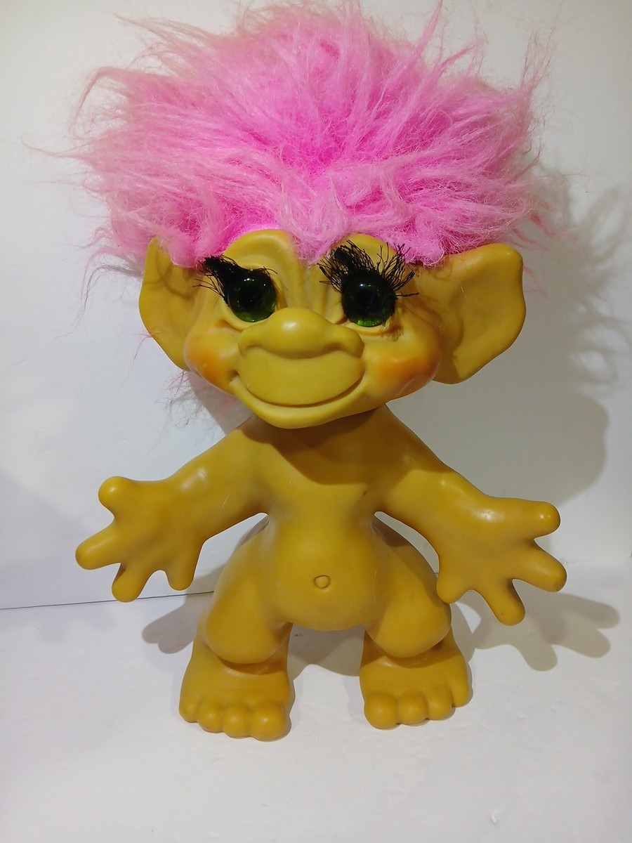 1964 Dam Things Troll Doll 11” Vintage Rare Denmark Eyelashes