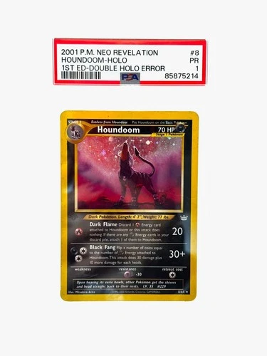 HOUNDOOM 1ST EDITION DOUBLE HOLO ERROR PSA 1 #8 NEO REVELATION - (POP 1) & SWIRL