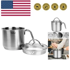 1.5 Quart Stainless Steel Saucepan with Pour Spout, Saucepan with Glass Lid, ...