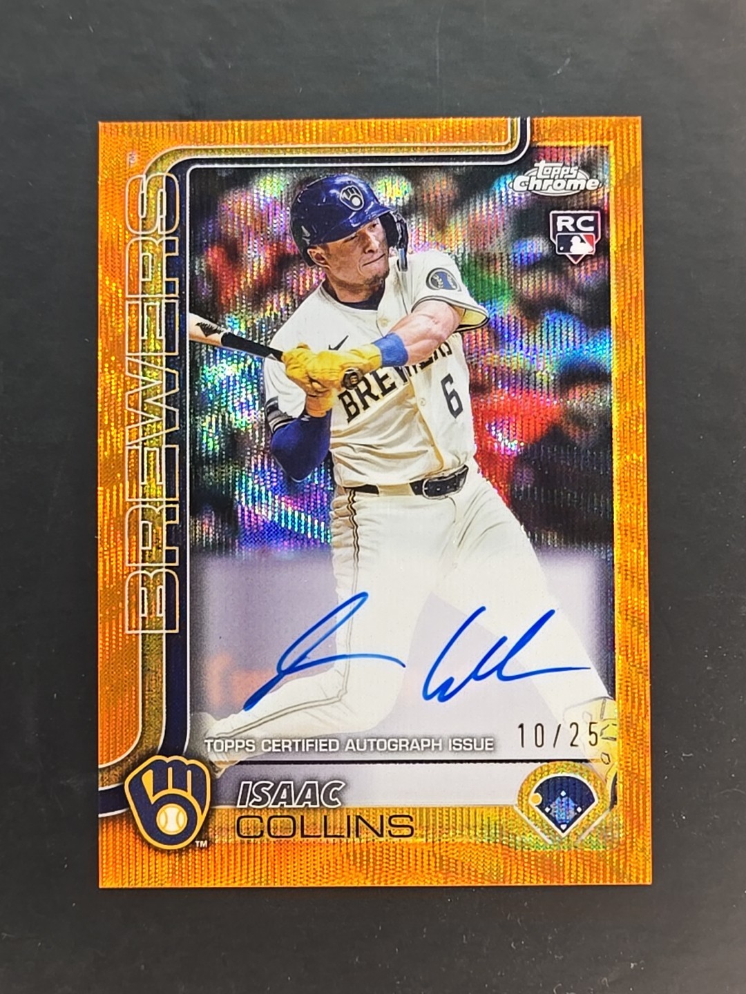 2025 Topps Chrome #RA-IC Isaac Collins Orange Wave Rookie Auto 10/25 Brewers RC