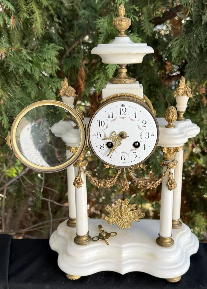 Antiguo reloj de manto francés rococó mármol y bronce dorado Mougin C 1880 dC VIDEO Foto 2 de 4