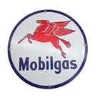 Mobilgas Pegasus Socony Round Metal Sign Tin Vintage Gas Oil Auto Garage Rustic