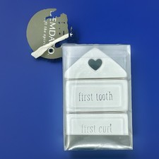 New DEMDACO First Tooth and Curl Ceramic Baby Keepsake Box 3  X 2  Glossy White