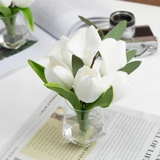 Bathroom Flowers with Small Vase - Real Touch Fake Tulip+ Artificial Calla Li...