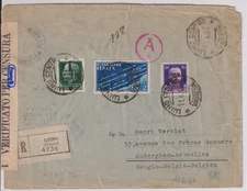 1944 R.S.I. BUSTA RACCOMANDATA DA LUINO  VA 11/04/44 PER BRUXELLES BELGIO