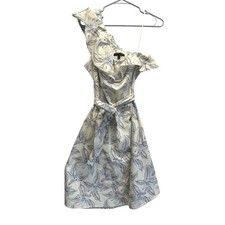 Banana Republic One Shoulder Dress Ruffle Tropical Leaf S Cream Blue Women