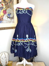 Anthropologie Wakana Kaike Cotton Strapless Dress Nautical Rope Print Tassel Hem
