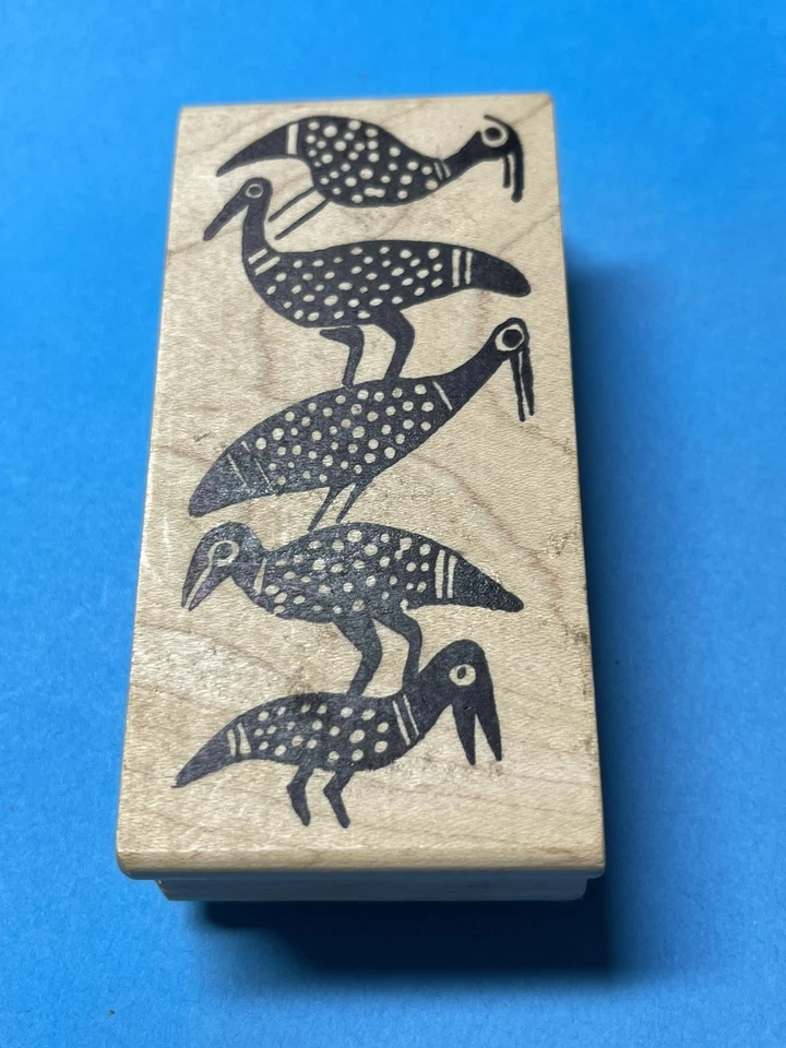 Sello de goma magenta NUNCA USADO - Cinco pájaros estilo arte egipcio - vintage  Foto 2 de 4