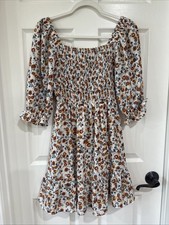 Jessica Simpson Small Smocked Floral Sundress Boho Feminine White Multi