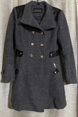 Guess-Mezcla de Lana Gris Carbón/Negro-Abrigo Guisante Doble Pecho para Mujer-Talla. Mediano - Imagen 1 de 4