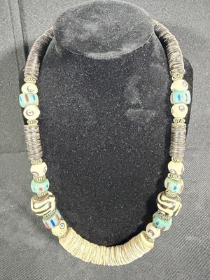 Vintage Santo Domingo Native American Bone Heishi Turquoise Bead Necklace