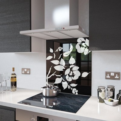 Glas Spritzschutz schwarz Blumen Glas und Zubehör - hergestellt von Premier Range