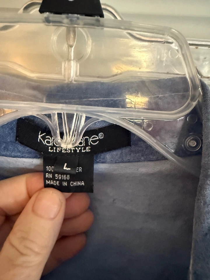 Camisa Karen Kane Azul Gamuza Cuero Manga Larga Cierre a Presión Talla L Western Rodeo Foto 4 de 4