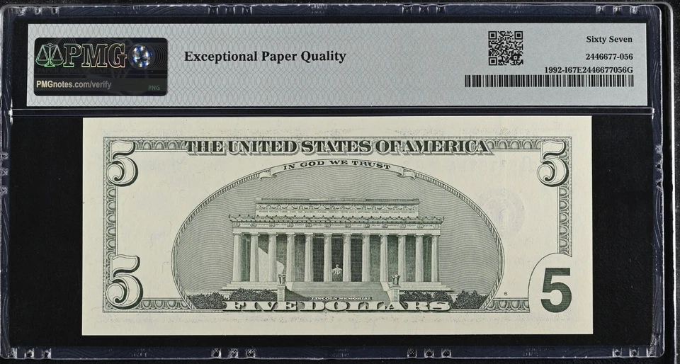 2006 $5 Federal Reserve Note Fr-1992-I Minneapolis PMG67 Superb Gem EPQ - Image 2 of 2