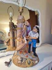Vintage Apsit Bros Table Lamp Fisherman Captain Nautical in Chalkware 34" To Top