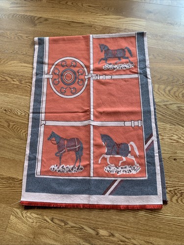 Equestrian Winter Scarf Luxury Horse Women Cashmere Pashmina Shawl Wrap 74x26 - Picture 1 of 4