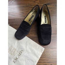 Escada Vintage Suede Loafers Size 8B Low Heel Classic Shoes Black w dust bag