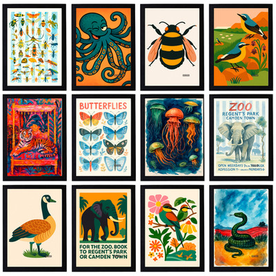 Vintage Tier Poster - süße moderne Wandbilder | A5 A4 A3 Größen