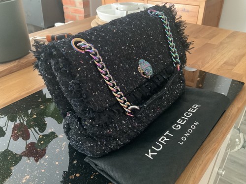 GORGEOUS KURT GEIGER “OIL SLICK TWEED KENSINGTON” JUMBO SINGLE FLAP BAG - Picture 6 of 24