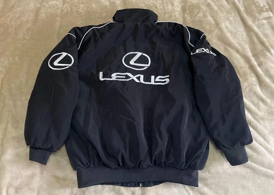 Chaqueta negra unisex para carreras para adultos parches bordados algodón acolchado Lexus GRANDE Foto 2 de 4