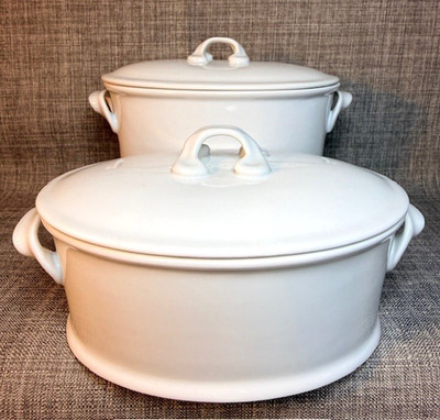 Set 2 Crate & Barrel 2003 BIA Cordon Bleu Oval Casserole, Vegetable Bowl w/ Lid