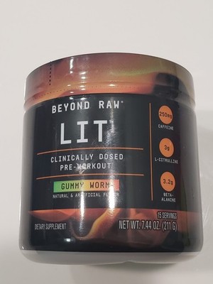 Beyond Raw LIT Pre-Workout Powder Gummy Worm 7.44oz/15 Servings-NEW