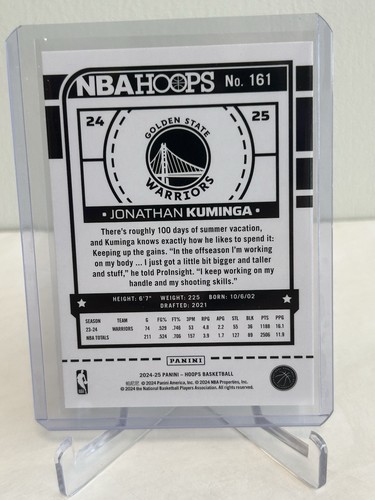 Aros Panini NBA 2024-25 - Jonathan Kuminga #161 lámina de plata SP/199 Warriors - Imagen 3 de 3
